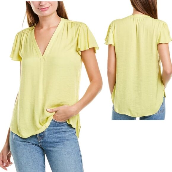 Vince Camuto Flutter Sleeve Canary Yellow Blouse Women’s Size XXS - Picture 1 of 8